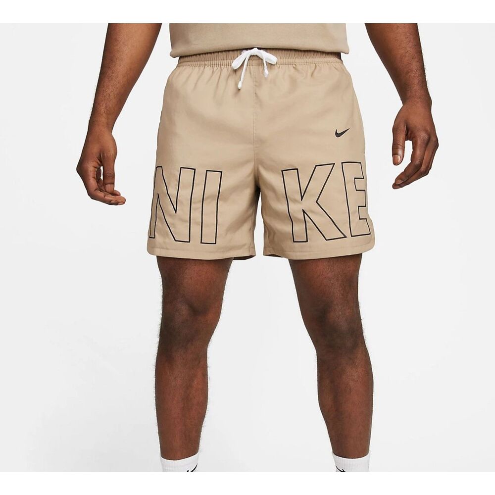 Nike NSW Woven Flow Shorts Mens XL Embroidered Logo Swim Athletic Pockets Tan